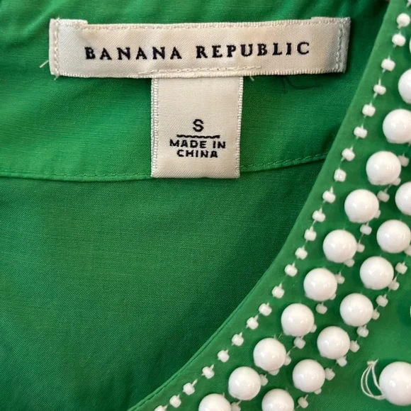BANANA REPUBLIC Silk & Cotton Blend Green Beaded Blouse - Picture 3 of 3